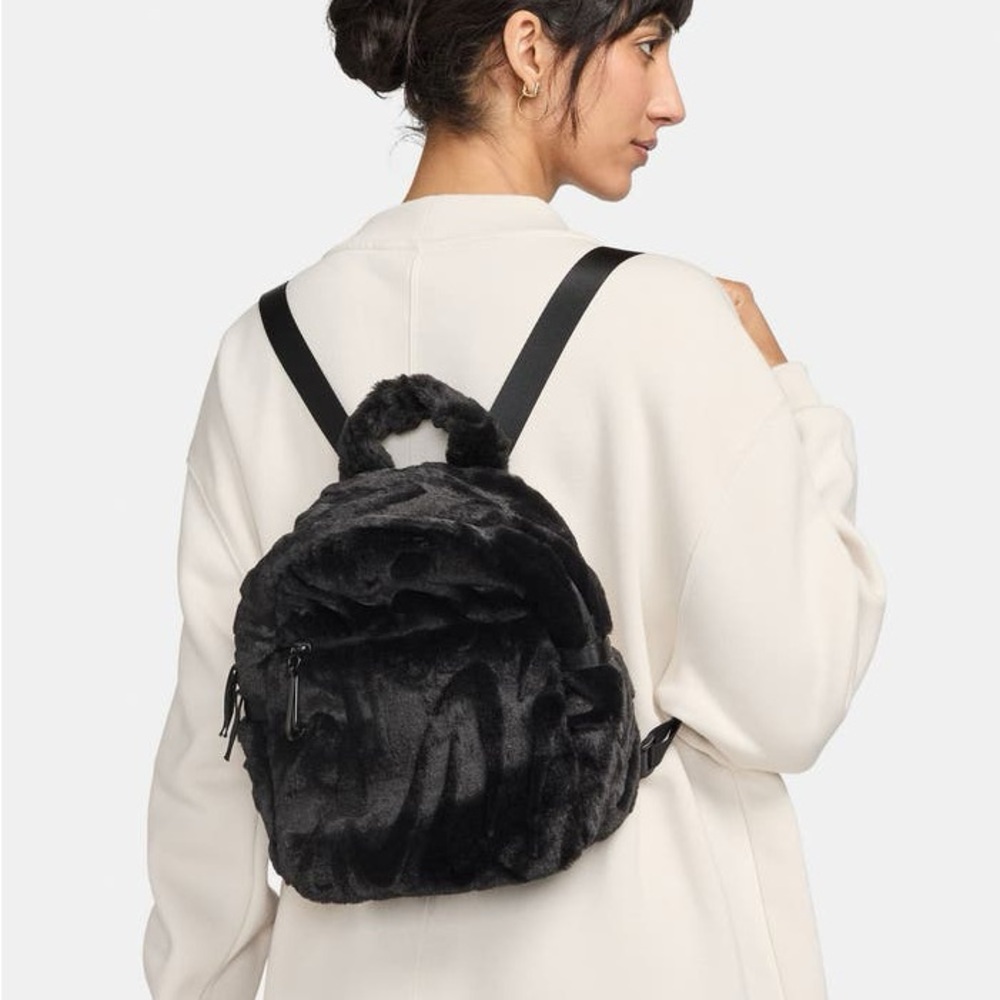 Nike Sportswear Futura Faux Fur Mini Backpack Black NWT Soft Plush Bag